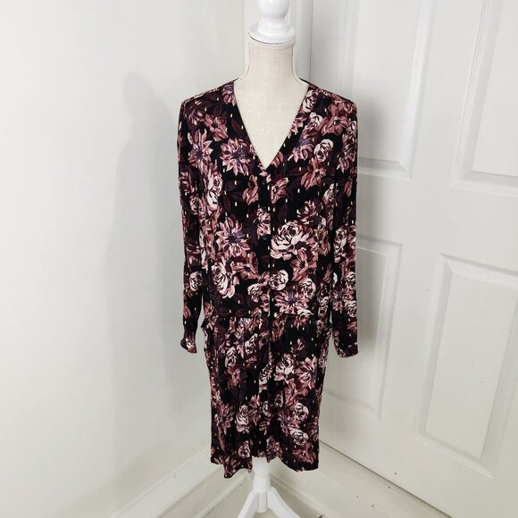 Garnet Hill Dress Womens 10 Purple Dropwaist Button Up Dark Romantic Moody - Picture 1 of 13